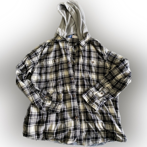 Old Navy Hooded Soft-Brushed Flannel Shirt Grey & Black XXL - Picture 1 of 7
